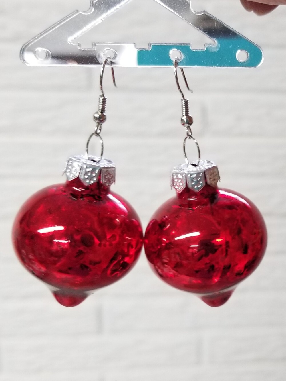 Red Holiday Bulb Earrings - Picture 2 of 5